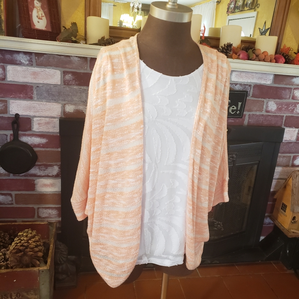 SAY WHAT PEACH AND WHITE STRIPED SHRUG M